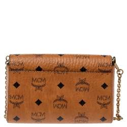 Pre Owned MCM Cognac Visetos Coated Canvas Crossbody Bag