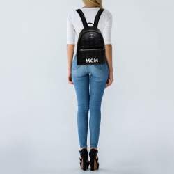 Pre Owned MCM Black Visetos Coated Canvas Trilogie Stark Backpack