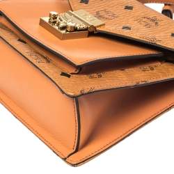 Pre Owned MCM Cognac Visetos Coated Canvas and Leather Patricia Top Handle Bag