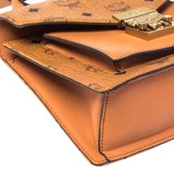 Pre Owned MCM Cognac Visetos Coated Canvas and Leather Patricia Top Handle Bag