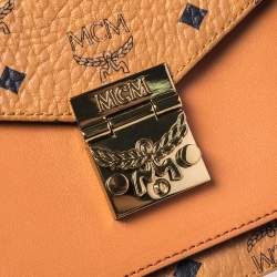 Pre Owned MCM Cognac Visetos Coated Canvas and Leather Patricia Top Handle Bag