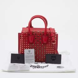 MCM Red Leather Crystal Embellished Milla Satchel