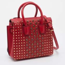 MCM Red Leather Crystal Embellished Milla Satchel