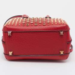 MCM Red Leather Crystal Embellished Milla Satchel