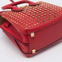 MCM Red Leather Crystal Embellished Milla Satchel