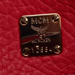 MCM Red Leather Crystal Embellished Milla Satchel