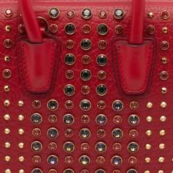 MCM Red Leather Crystal Embellished Milla Satchel