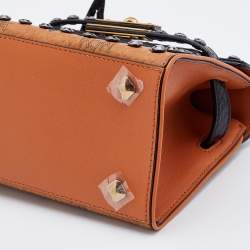 MCM Tan/Black Visetos Coated Canvas and Watersnake Mini Heritage Top Handle Bag