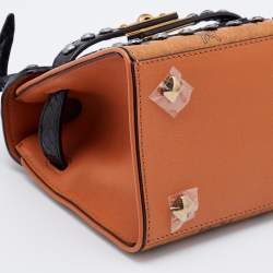 MCM Tan/Black Visetos Coated Canvas and Watersnake Mini Heritage Top Handle Bag