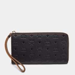 MCM Black Monogram Embossed Leather Klara Continental Wallet