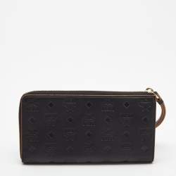 MCM Black Monogram Embossed Leather Klara Continental Wallet