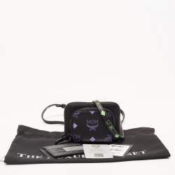 MCM Black/Pruple Leather Color Splash Logo Zip Around Wallet Bag