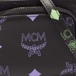 MCM Black/Pruple Leather Color Splash Logo Zip Around Wallet Bag