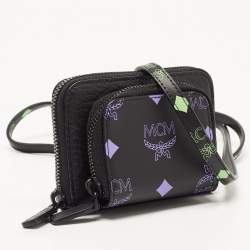 MCM Black/Pruple Leather Color Splash Logo Zip Around Wallet Bag
