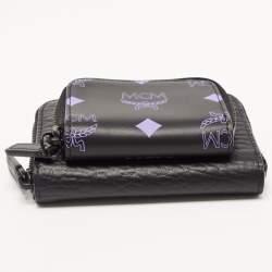 MCM Black/Pruple Leather Color Splash Logo Zip Around Wallet Bag