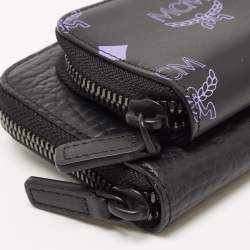 MCM Black/Pruple Leather Color Splash Logo Zip Around Wallet Bag