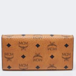 Pre Owned MCM Cognac Visetos Leather Milla Long Trifold Continental Wallet