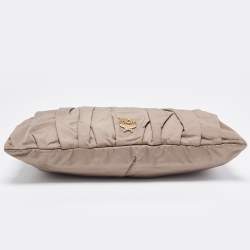 MCM Beige Pleated Nylon Wristlet Zip Pouch