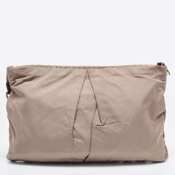 MCM Beige Pleated Nylon Wristlet Zip Pouch