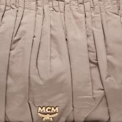 MCM Beige Pleated Nylon Wristlet Zip Pouch