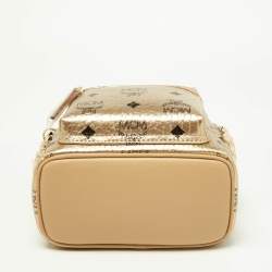 MCM Beige Visetos Coated Canvas and Leather Mini Studded Stark-Bebe Boo Backpack