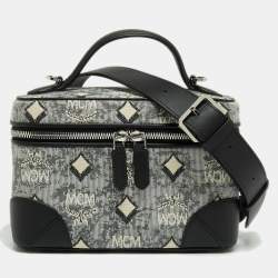 Pre Owned MCM Grey Vintage Monogram Jacquard Rockstar Vanity Bag