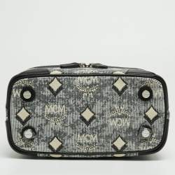 Pre Owned MCM Grey Vintage Monogram Jacquard Rockstar Vanity Bag