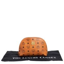 MCM Cognac Visetos Coated Canvas Cosmetic Pouch
