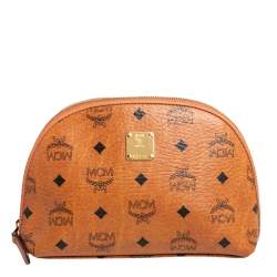 MCM Cognac Visetos Coated Canvas Cosmetic Pouch