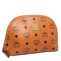MCM Cognac Visetos Coated Canvas Cosmetic Pouch