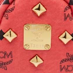 MCM Coral Red Visetos Coated Canvas Backpack Bag Charm