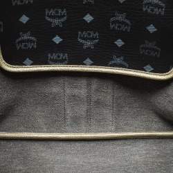 MCM Black/Gold Visetos Coated Canvas, Snakeskin Embossed and Leather Princess Lion Shopper Tote