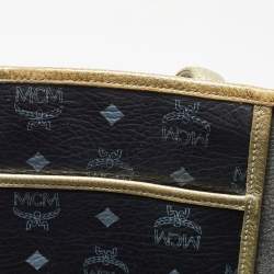 MCM Black/Gold Visetos Coated Canvas, Snakeskin Embossed and Leather Princess Lion Shopper Tote