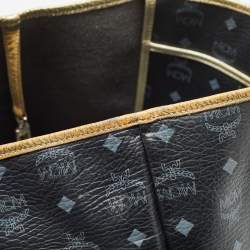 MCM Black/Gold Visetos Coated Canvas, Snakeskin Embossed and Leather Princess Lion Shopper Tote