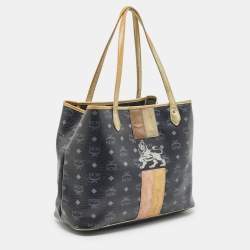 MCM Black/Gold Visetos Coated Canvas, Snakeskin Embossed and Leather Princess Lion Shopper Tote