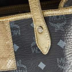 MCM Black/Gold Visetos Coated Canvas, Snakeskin Embossed and Leather Princess Lion Shopper Tote