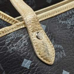 MCM Black/Gold Visetos Coated Canvas, Snakeskin Embossed and Leather Princess Lion Shopper Tote