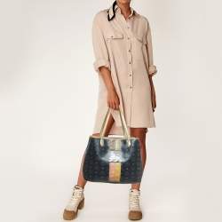 MCM Black/Gold Visetos Coated Canvas, Snakeskin Embossed and Leather Princess Lion Shopper Tote