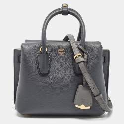 MCM Grey Leather Mini Milla Tote