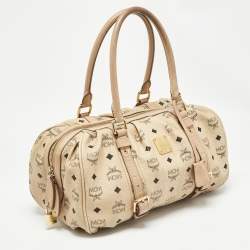 MCM Beige Visetos Coated Canvas Bowler Bag