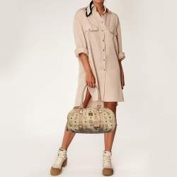 MCM Beige Visetos Coated Canvas Bowler Bag