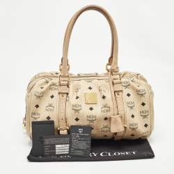 MCM Beige Visetos Coated Canvas Bowler Bag