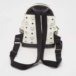MCM White/Black Visetos Coated Canvas Studded Stark-Bebe Boo Backpack