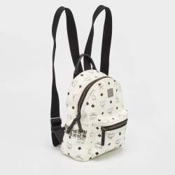 MCM White/Black Visetos Coated Canvas Studded Stark-Bebe Boo Backpack