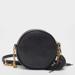 Pre Owned MCM Black Leather Round Crossbody Bag