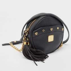 Pre Owned MCM Black Leather Round Crossbody Bag