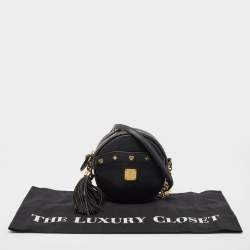 Pre Owned MCM Black Leather Round Crossbody Bag