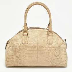 MCM Light Green Croc Embossed Leather Dome Satchel