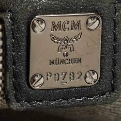 MCM Black Leather Logo Charm Shoulder Bag