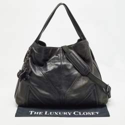 MCM Black Leather Logo Charm Shoulder Bag